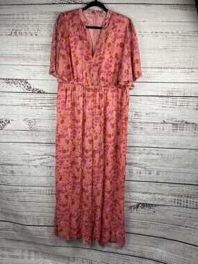 by TiMo Large Floral Chiffon Maxi V Neck Jumpsuit Wide Leg Sheer Romantic Boho